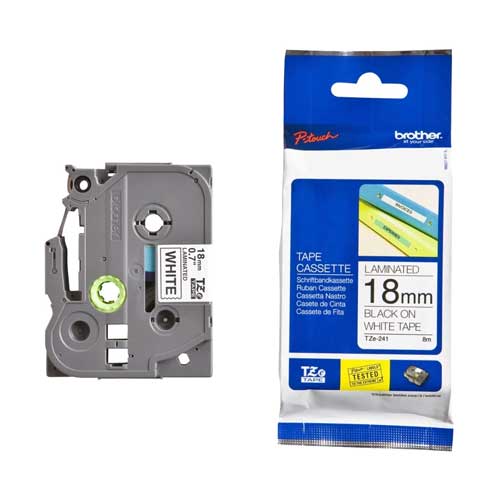 Brother Tze-241 (18mm X 8m) Black on White Tape Cartridge Price in Bangladesh